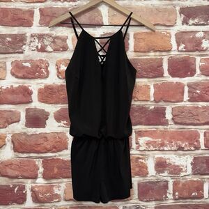 Boston Proper Shorts Romper Women's XS Plain Black Casual Sleeveless